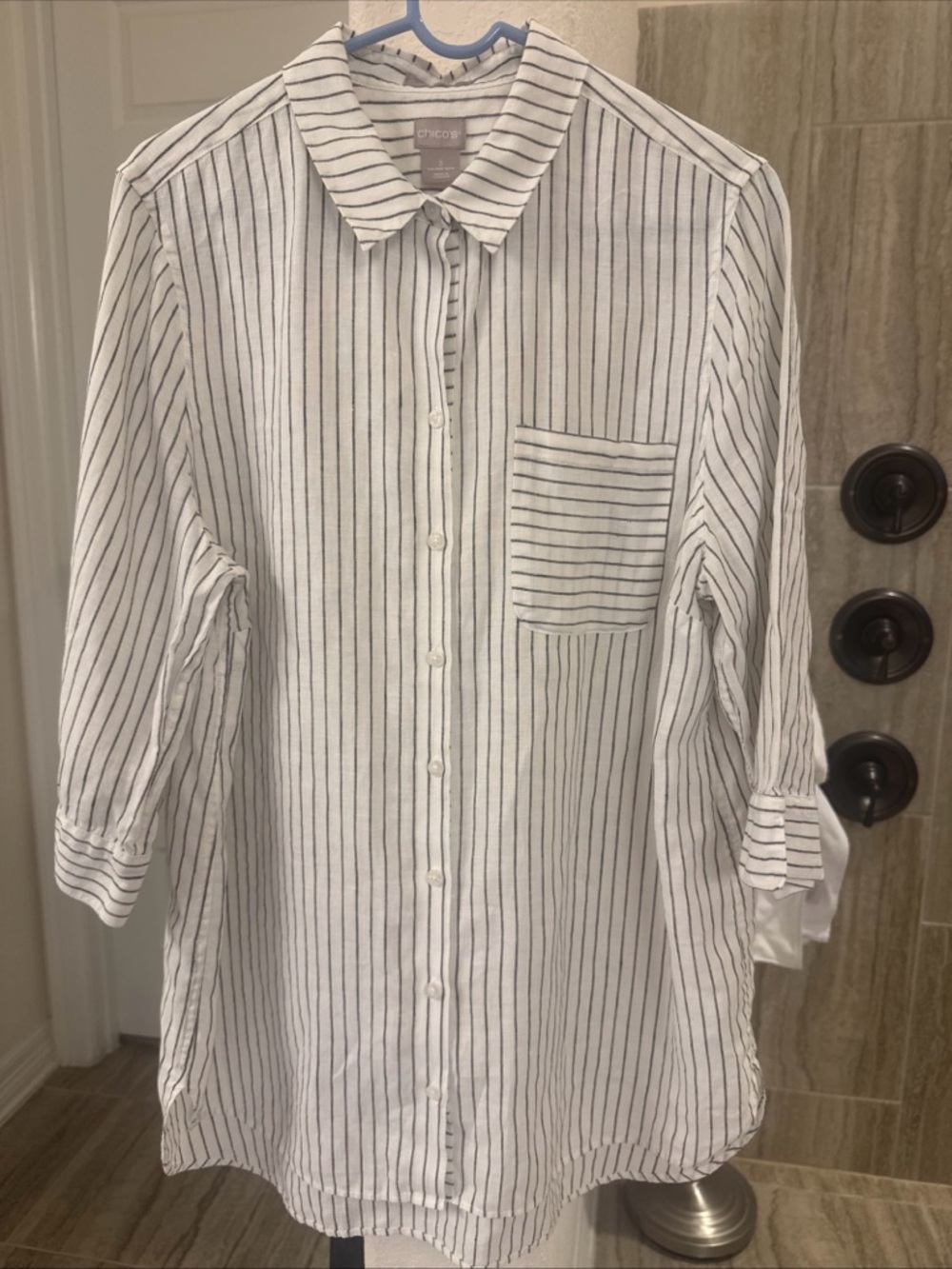 Chico’s Striped Linen Tunic Button Down Size 3